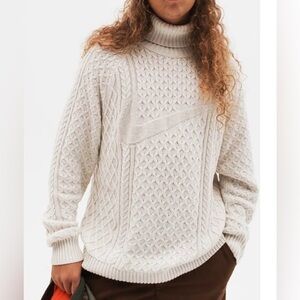 Nike Life Mens Cable Knit Turtleneck Off White Chunky Relaxed Large Sweater NWT